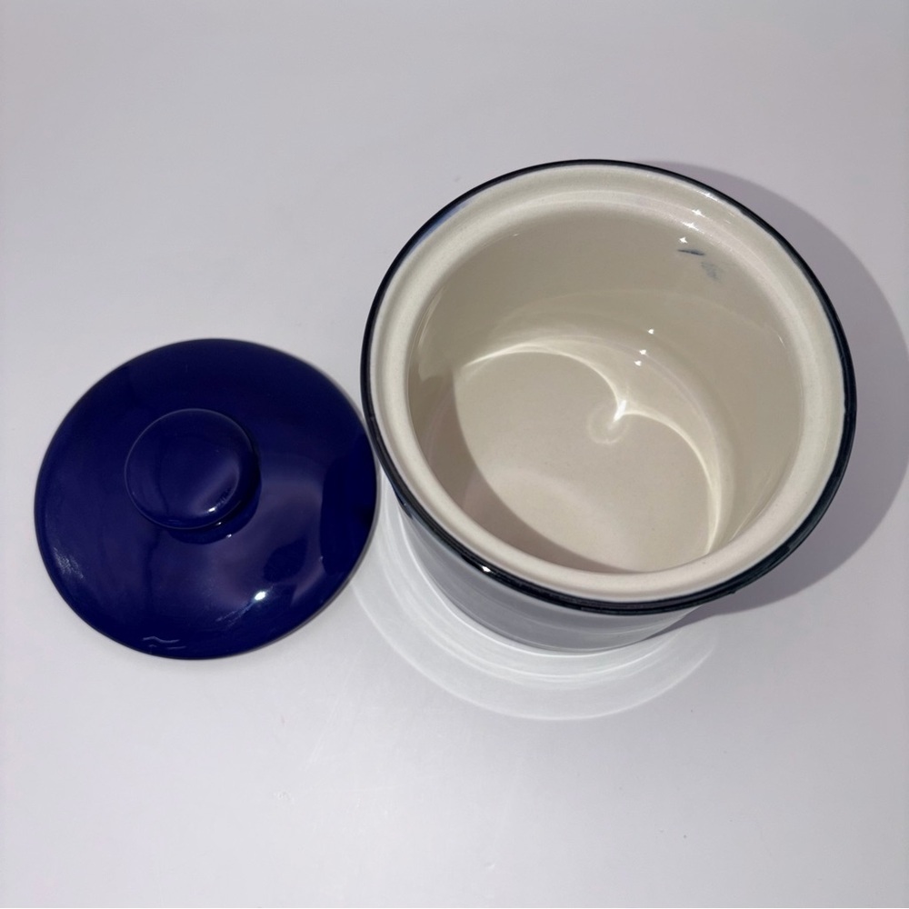 Vintage Cobalt Blue Stoneware Tea Cups Set w Sugar Bowl & Creamer - Picture 7 of 16